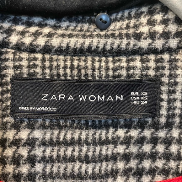ZARA BLACK/WHITE WOOL MIX CHECK COAT REMOVABLE COLLAR XS - Picture 3 of 7